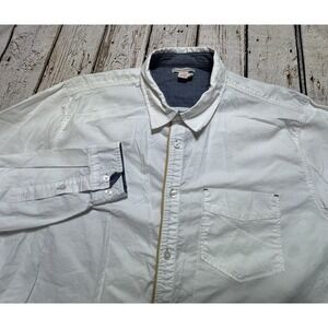 Carbon 2 Cobalt  Shirt Men L White 100% Cotton Button-Down Contrast Denim Accent